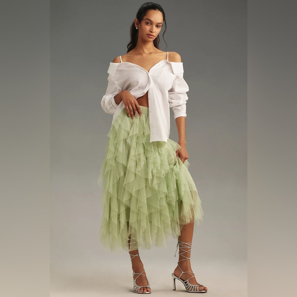 The Chéri Ruffled Tulle Midi Skirt by Anthropologie - Small